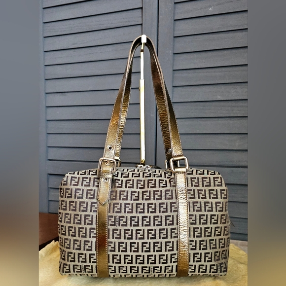 Authentic FENDI Boston Zucca Canvas Handbag - Picture 2 of 13